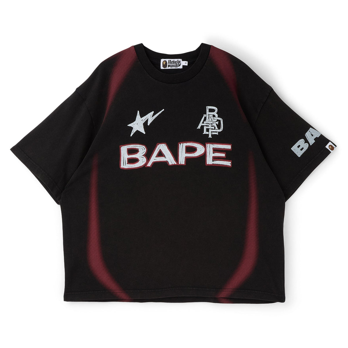 A Bathing Ape Heavy Wash Hand Draw Football Multi Logo Relaxed Fit Tee M (Black) T-shirt Top