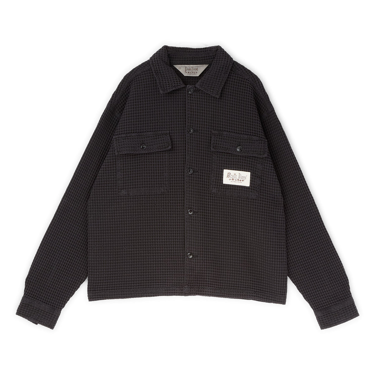 Brain Dead Waffle Button Front Shirt (Black) Top