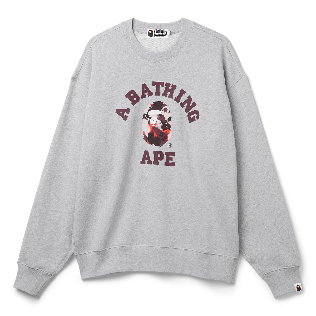 A Bathing Ape Map Camo College Relax Fit Crewneck Sweatshirt (Grey) Top