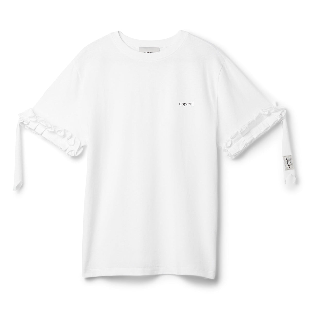 COPERNI Ruffle Logo Boxy T-Shirt (White) Top
