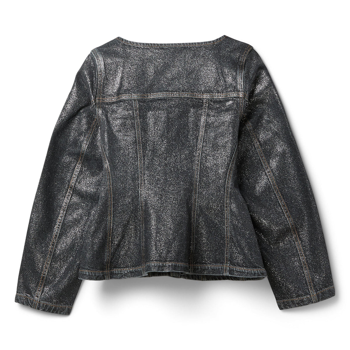 GANNI Shimmery Foil Denim Fitted Blazer (Washed Black/Black) Top