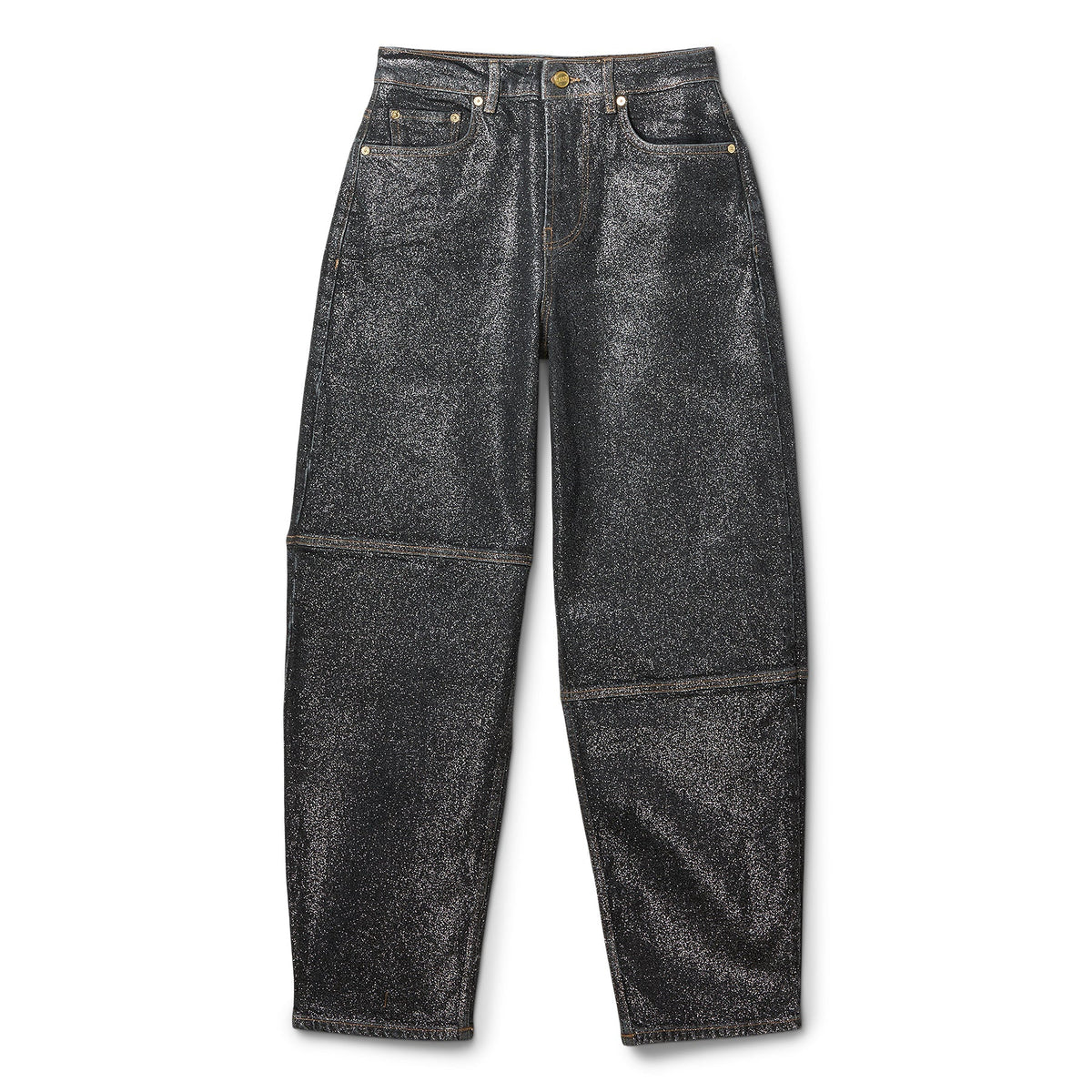 GANNI Shimmery Foil Denim Stary (Washed Black/Black) Trousers