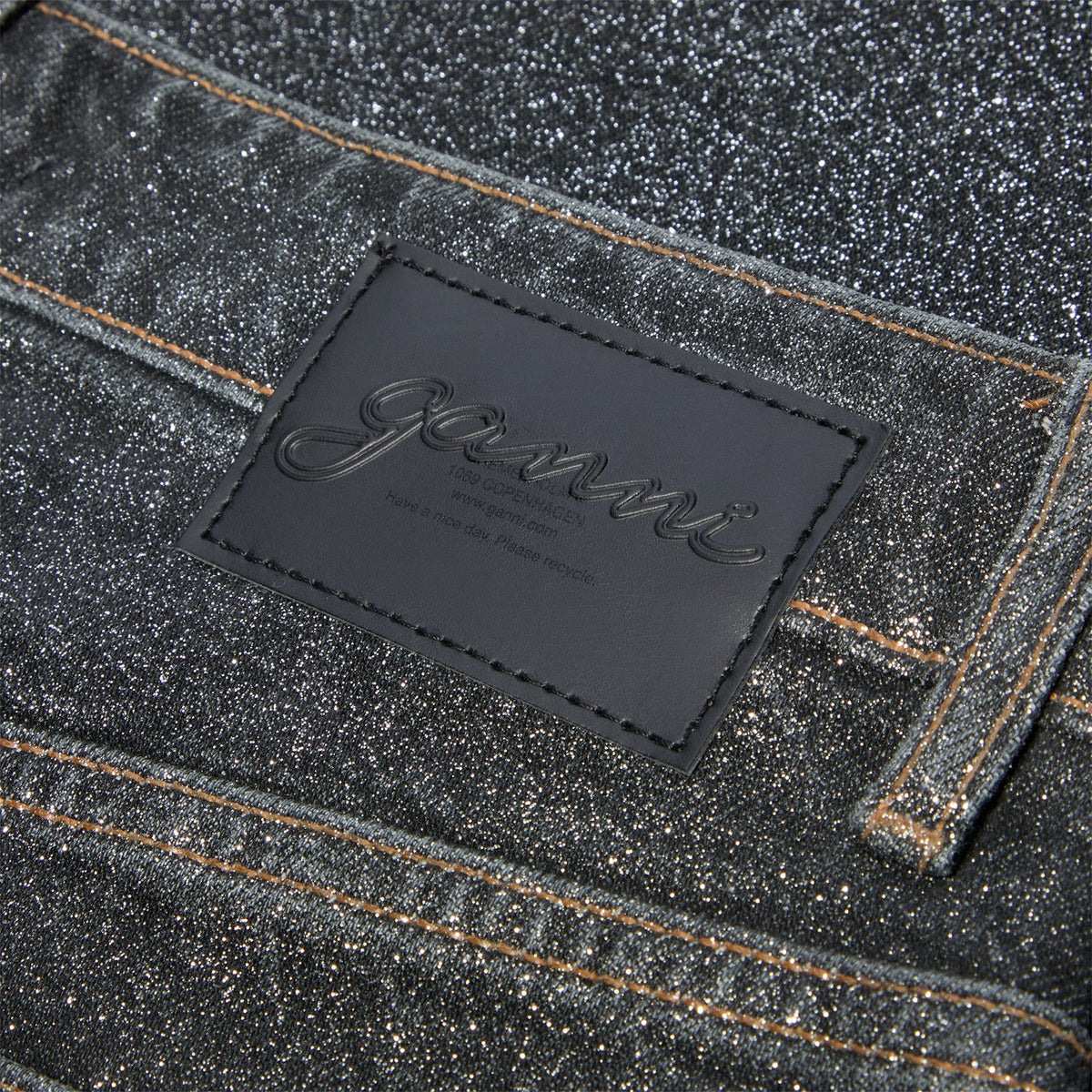 GANNI Shimmery Foil Denim Stary (Washed Black/Black) Trousers