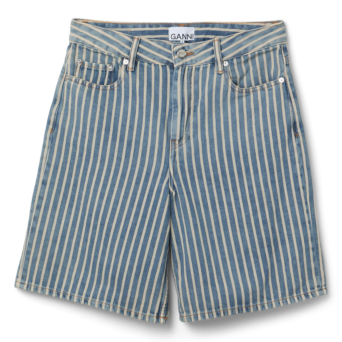 GANNI Light Stripe Denim Shorts (Soft Chambray) Trousers