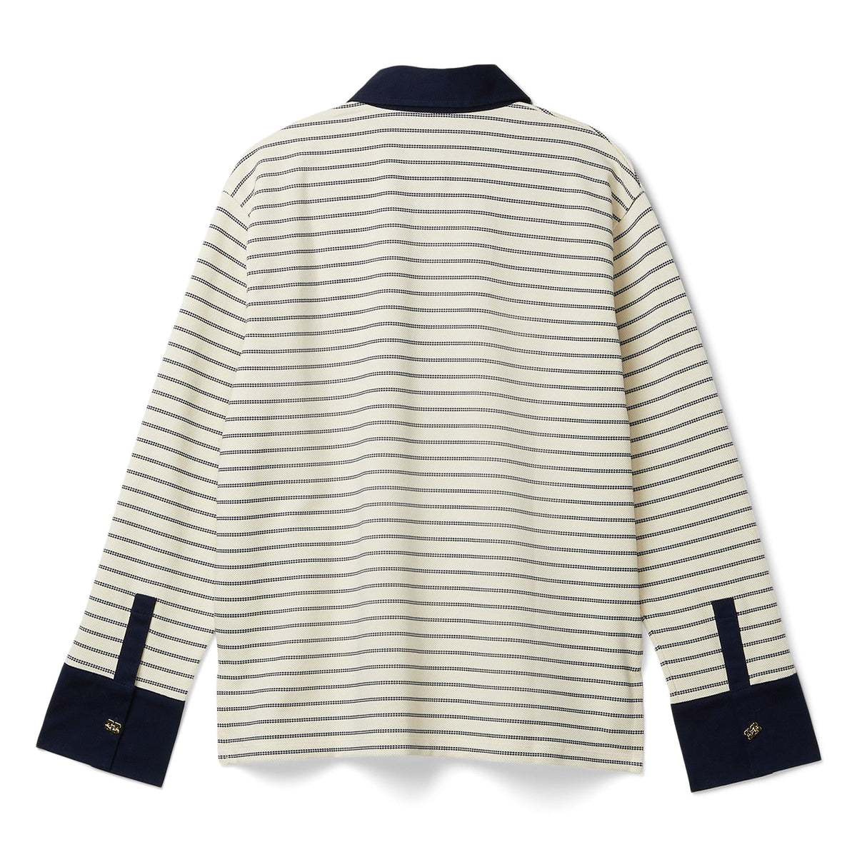 GANNI Striped Cotton Polo (Egret) Top