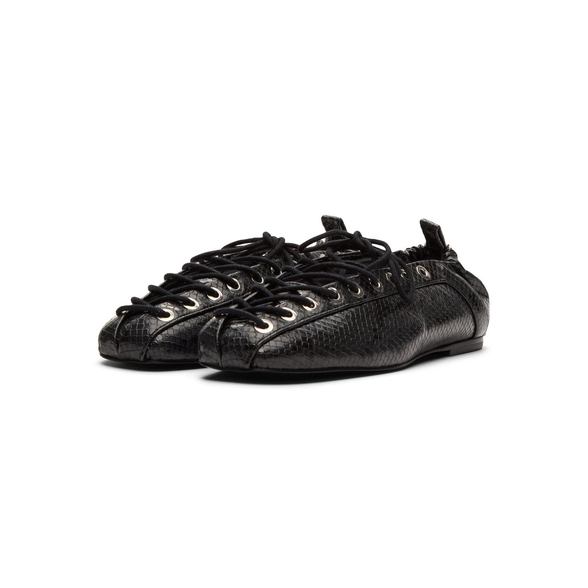 ganni-eyelets-lace-up-ballerina-snake-black-oyster  Footwear