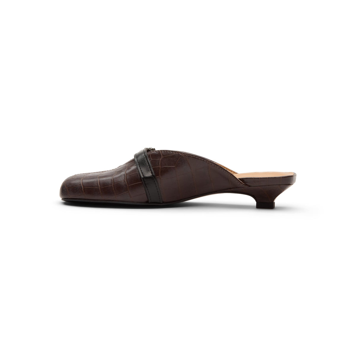 ganni-sue-kitten-heel-mule-croco-chocolate-fondant  Footwear