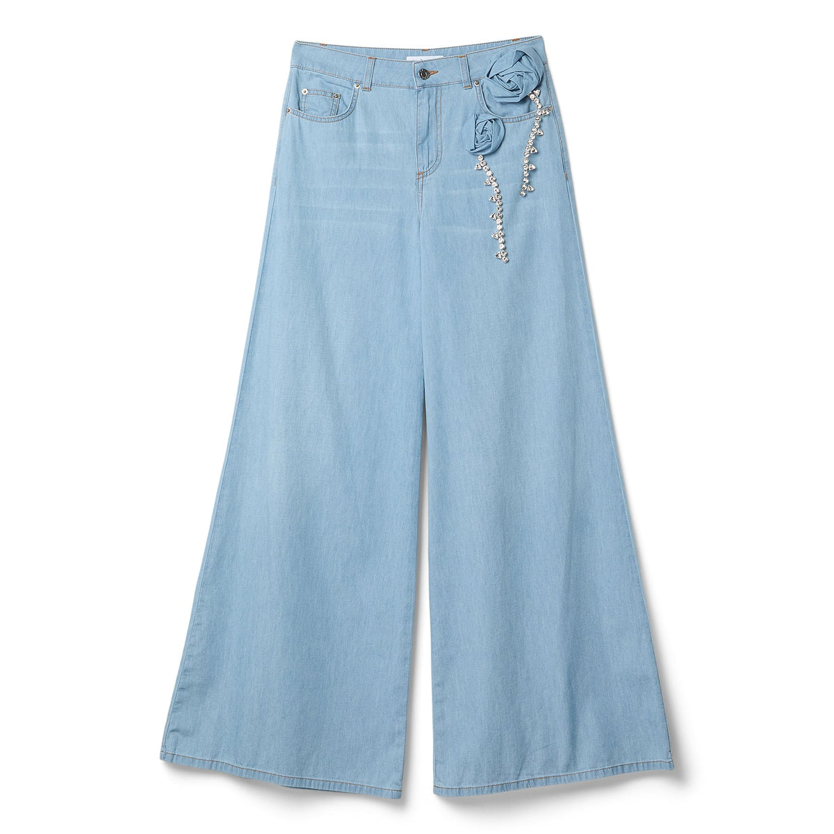 AREA Crystal Rosette Wide Leg Jean (Super light blue) Trousers