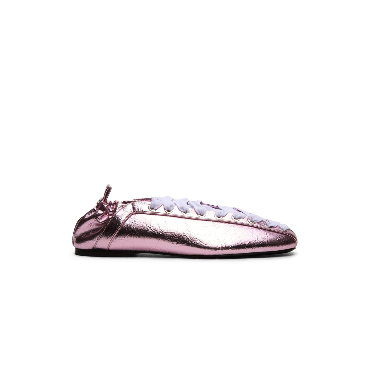 ganni-eyelets-lace-up-ballerina-crinkle-metallic-cameo-pink  Footwear