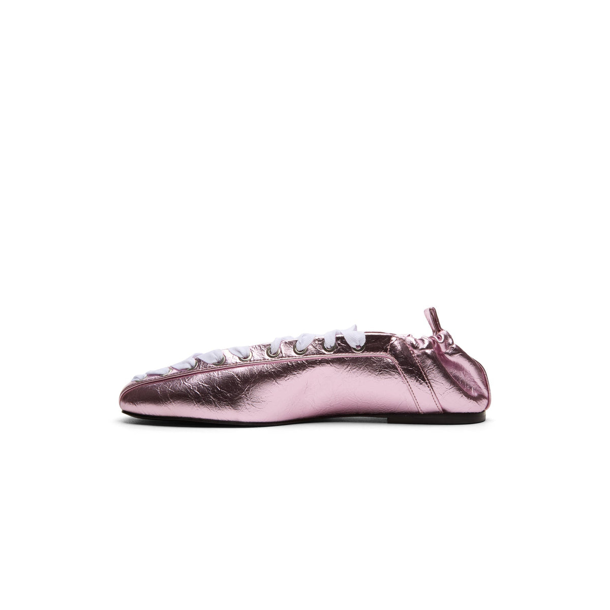 ganni-eyelets-lace-up-ballerina-crinkle-metallic-cameo-pink  Footwear