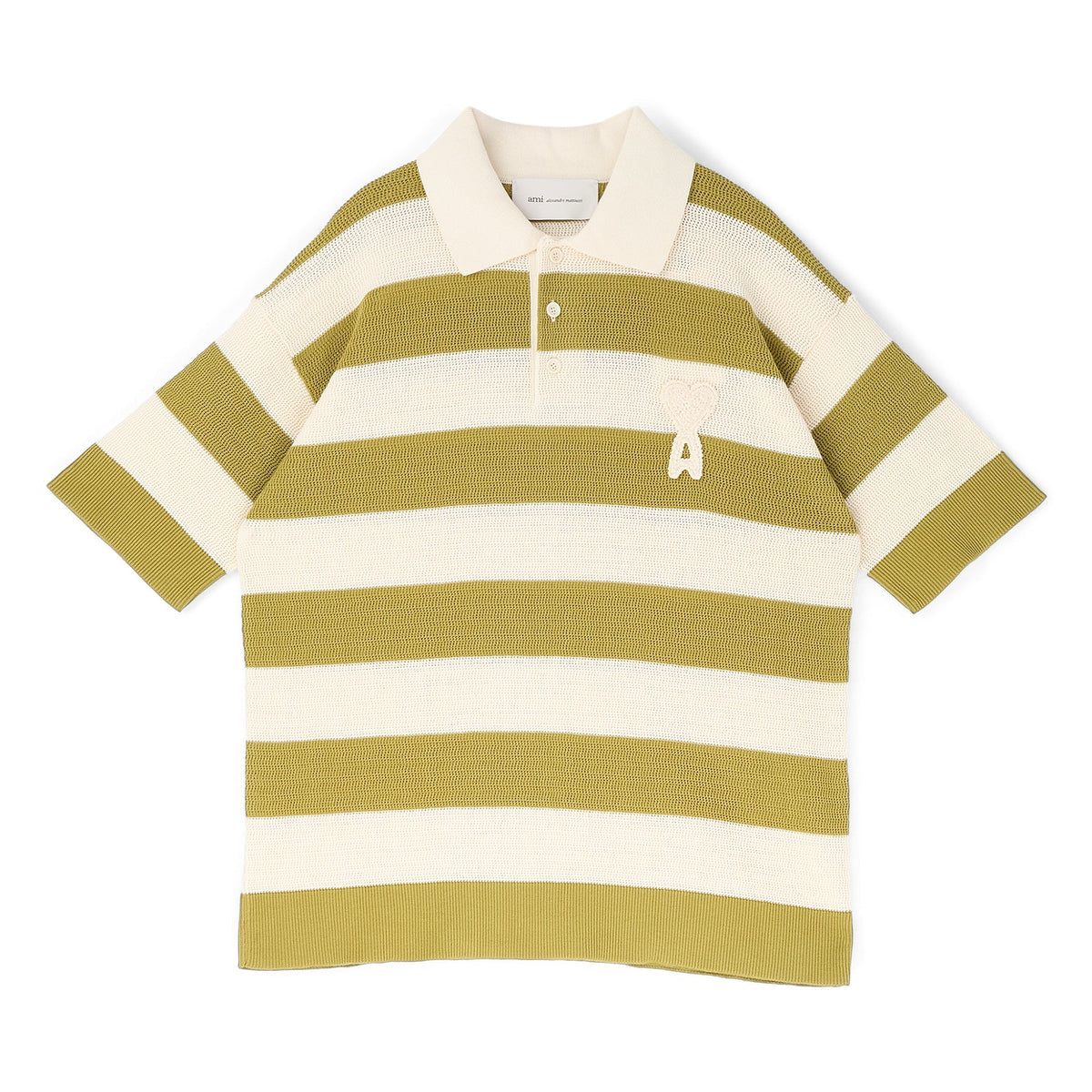 AMI Short Sleeves Polo With AMI De Coeur Patch (Blanc creme/Matcha) Top
