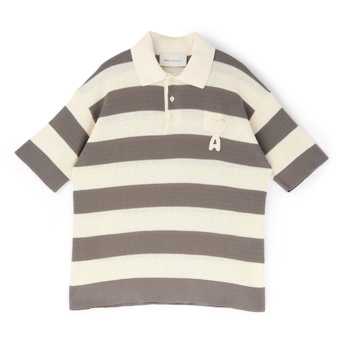 AMI Short Sleeves Polo With AMI De Coeur Patch (Blanc creme/Carbone) Top