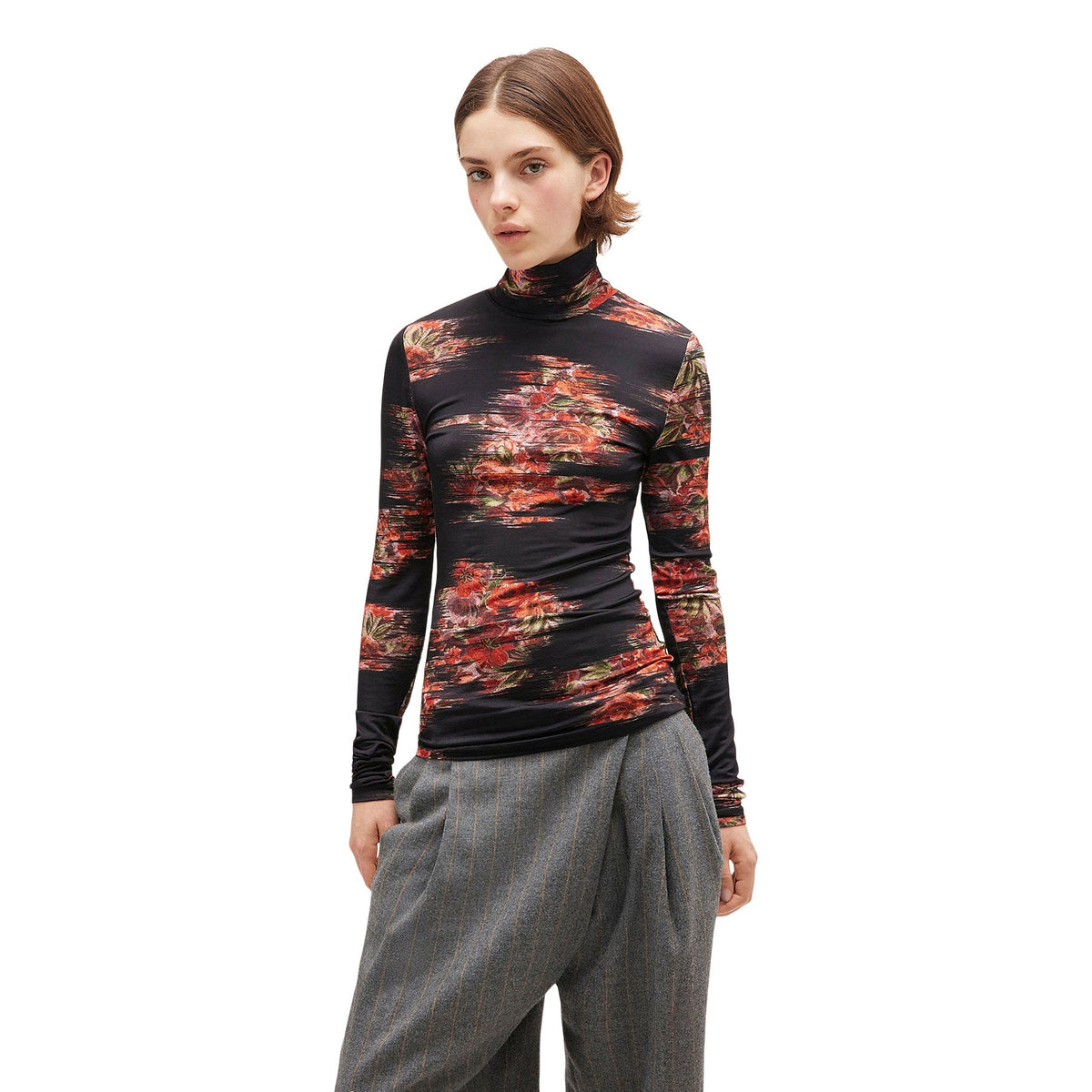 GANNI Floral Jersey Turtleneck (Black) Top