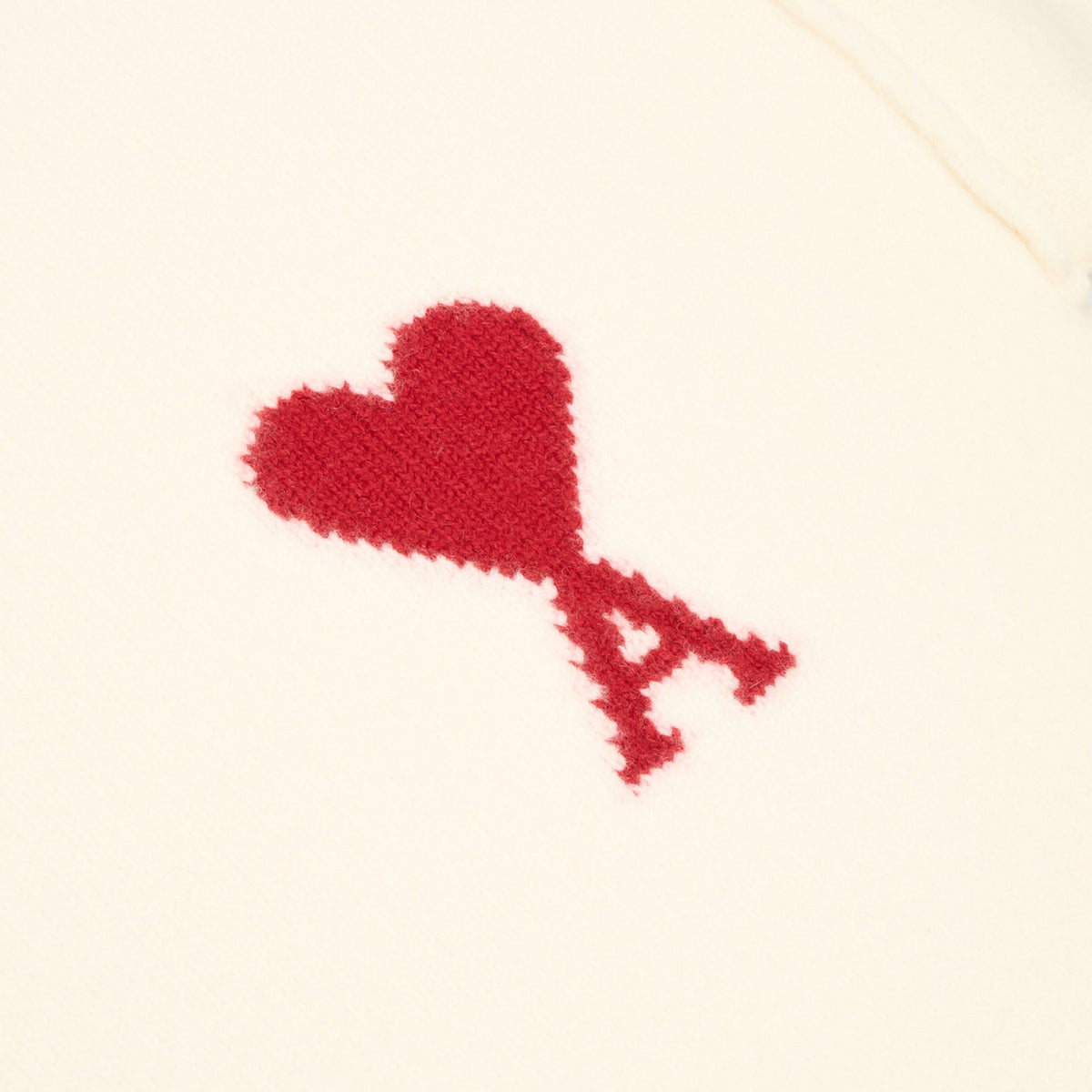 AMI Crewneck Sweater With Contrasted AMI De Coeur (Ecru/Rouge) Top
