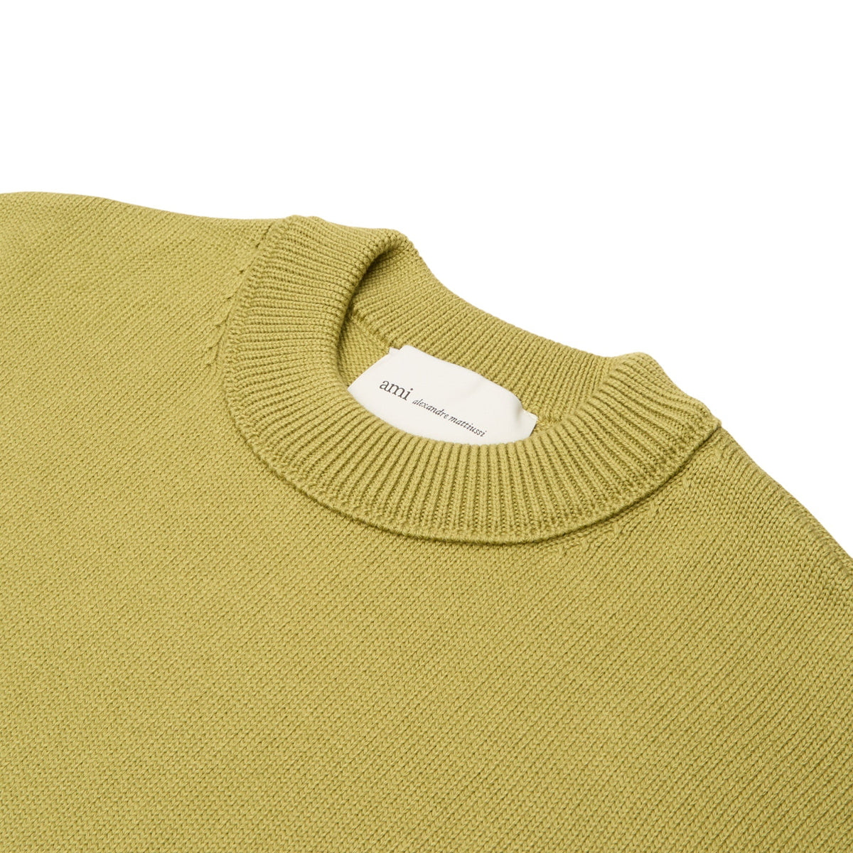 AMI Crewneck Sweater With Contrasted AMI De Coeur (Matcha/Ecru) Top