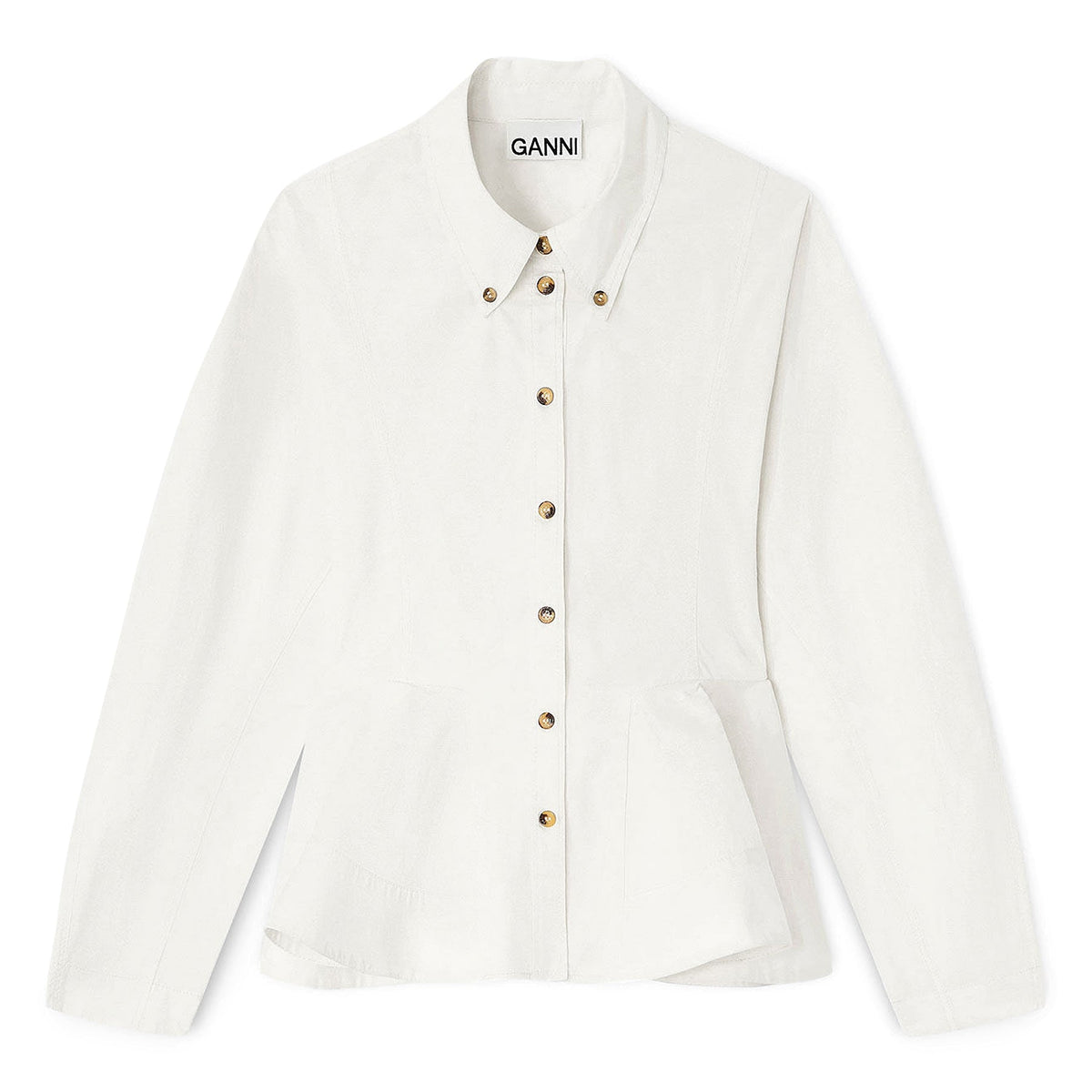 GANNI Peplum Shirt (Egret) Top